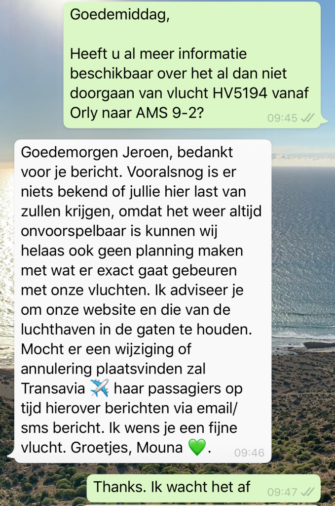 WhatsApp chat Transavia 2 - straightfrom.nl