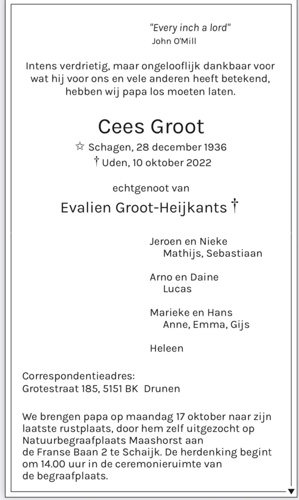 rouwadvertentie Cees (C.G.) Groot - straightfrom.nl